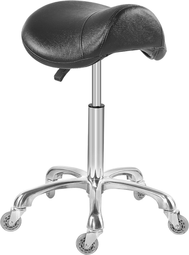Antlu Saddle Stool Chair for Massage Clinic Spa Salon Cutting Saddle Rolling Stool with Wheels Adjustable Height Black