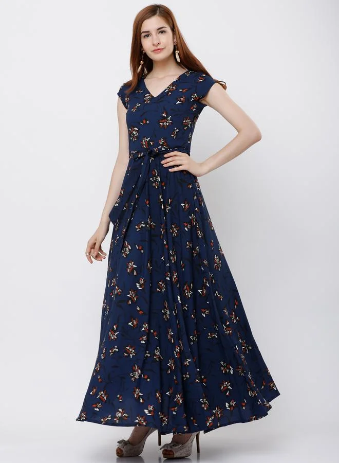 طوكيو توكيز Floral Print A-Line Maxi Dress with Cap Sleeves by Styli