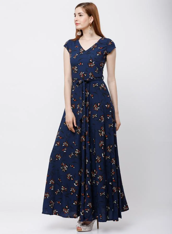 طوكيو توكيز Floral Print A-Line Maxi Dress with Cap Sleeves by Styli