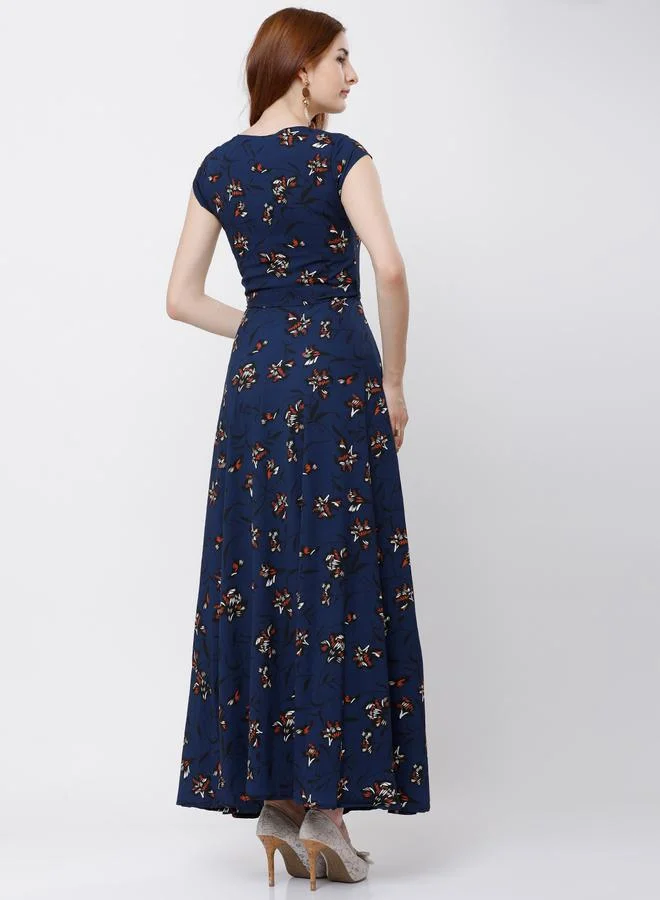 طوكيو توكيز Floral Print A-Line Maxi Dress with Cap Sleeves by Styli
