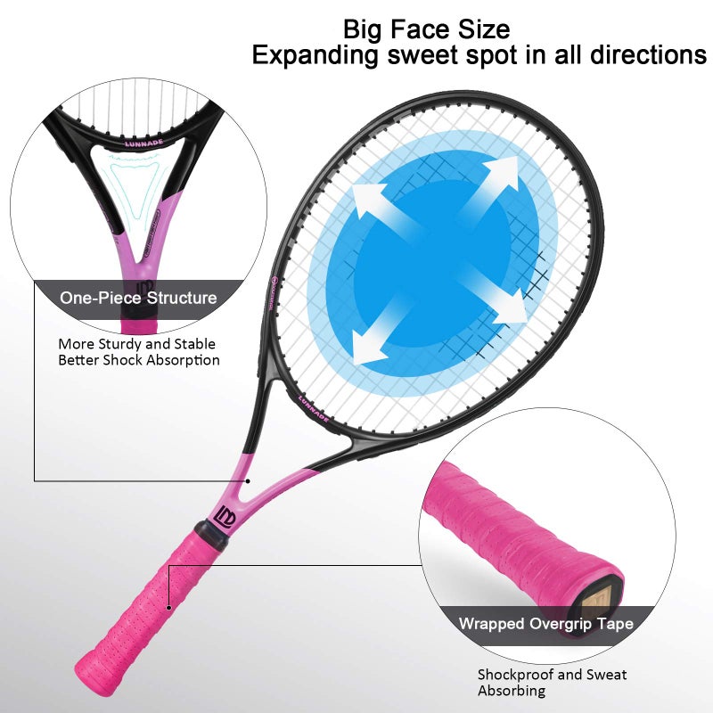 LUNNADE Adults Tennis Racket 27 Inch, Shockproof Carbon Fiber Tennis Racquet Light-Weight, Pre-Strung and Regrip, Suitable for Beginners to Intermediate Players - Image 2