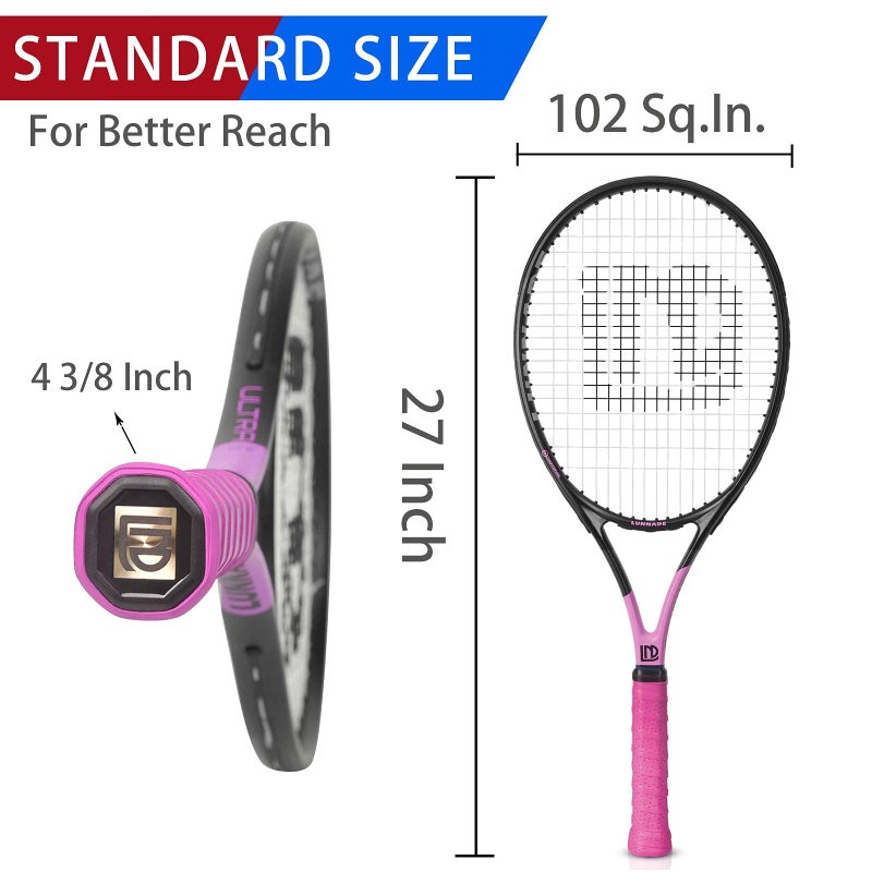 LUNNADE Adults Tennis Racket 27 Inch, Shockproof Carbon Fiber Tennis Racquet Light-Weight, Pre-Strung and Regrip, Suitable for Beginners to Intermediate Players - Image 3