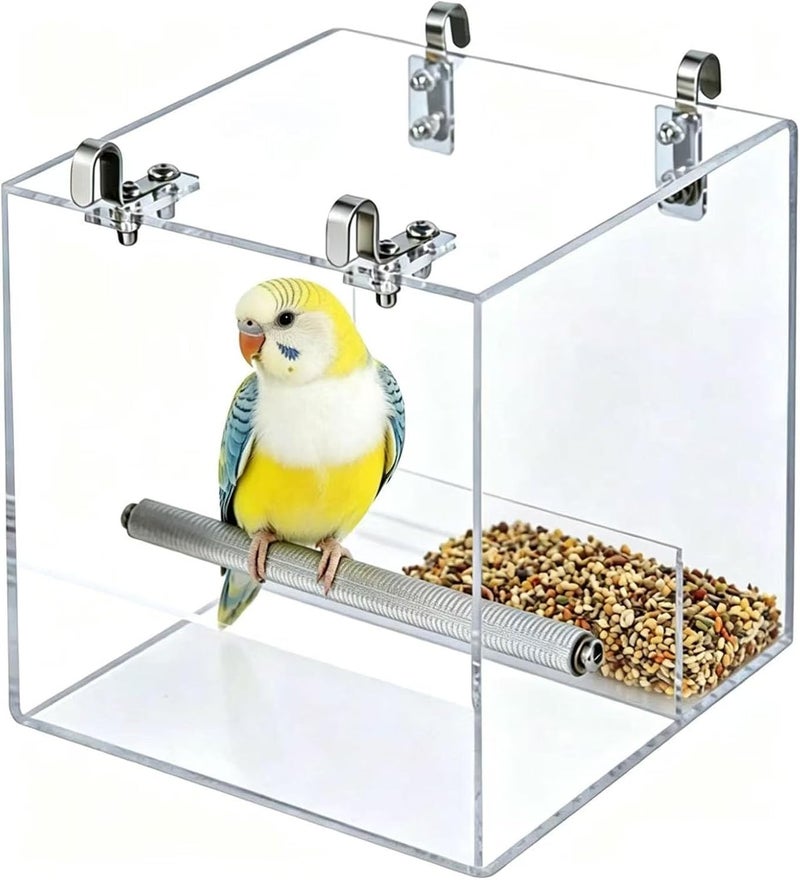 Xxmbbjy Automatic Bird Feeder for Cage, Automatic Acrylic Bird Feeder No Mess Bird Cage for Small Bird Parrots Canary Parakeet Budgerigar Crested Myna Cockatiel (L: 6.2" x 6.3" x 6.3") - Image 1