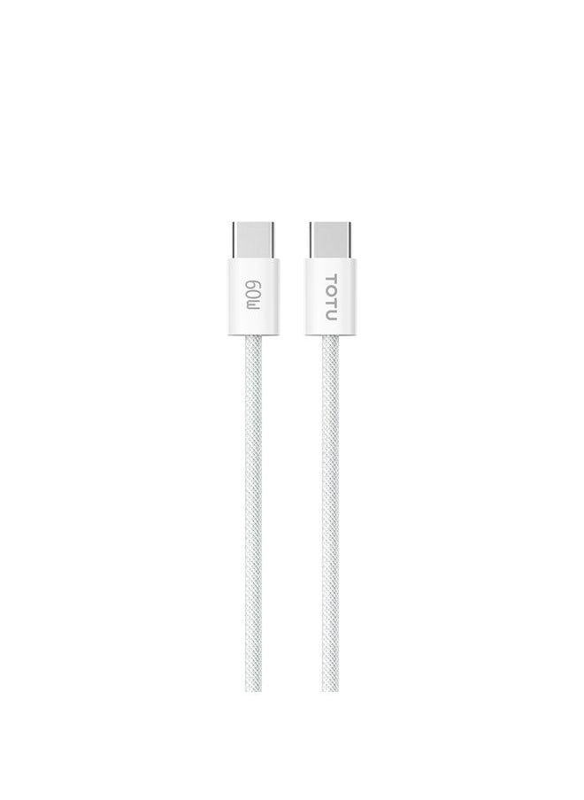 توتو TOTU CB-10-CC 60W USB-C / TYPE-C إلى كبل البيانات المضفر السيليكون من النوع C ، الطول: 1.2 متر (أبيض)  - Image 1