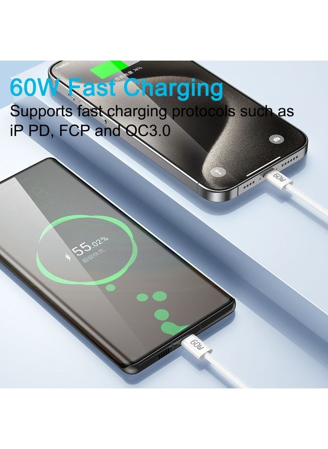 توتو TOTU CB-10-CC 60W USB-C / TYPE-C إلى كبل البيانات المضفر السيليكون من النوع C ، الطول: 1.2 متر (أبيض)  - Image 4