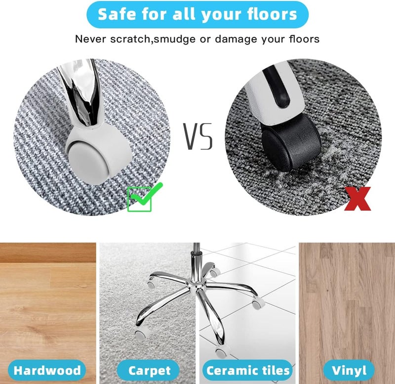 Omyoffice Gaming Chair Wheels,Smooth & Safe Rolling for All Floors Including Hardwood and Carpet, Set of 5,2 Inch Heavy-Duty Computer Office Chair Caster Wheels,White - Image 3