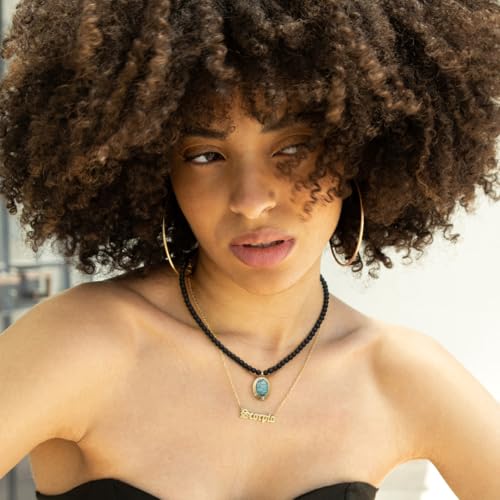 PEARLADA Boho Black Beaded Choker, Oval Turquoise Pendant Necklace for Women, 18k Gold Plated Chakra Gemstone Necklace - Image 3