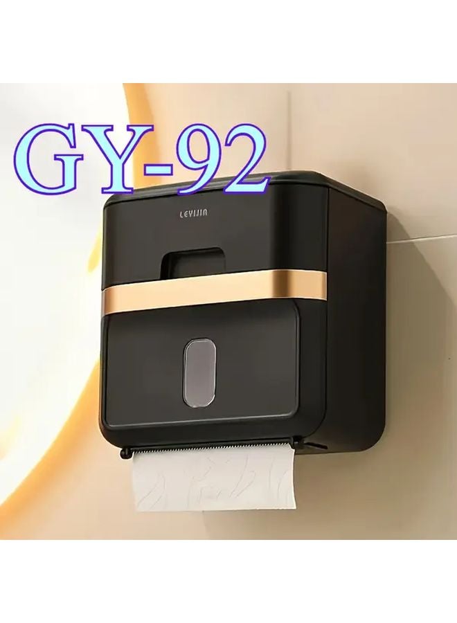 Modern Black And Golden Tissue Holder Wall Mounted Bathroom Organizer Durable Plastic - Image 3