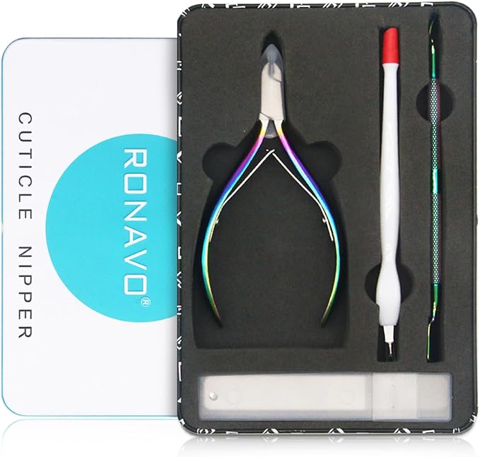 RONAVO Cuticle Trimmer Set Includes Cuticle Nippers Cuticle Pusher Glass Nail File Cuticle CutterProfessional Cuticle Remove Kit Stainless Steel Extremely Sharp Cutter Pedicure Manicure Tool - Image 1