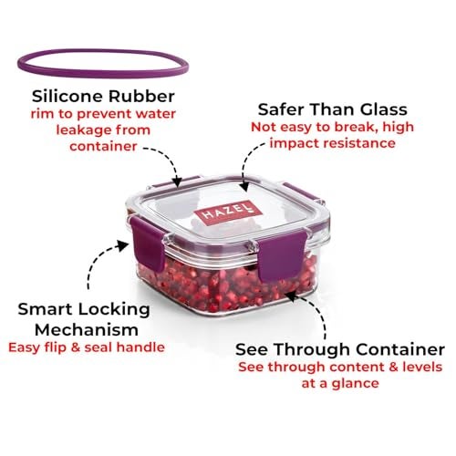 HAZEL Plastic Square Airtight Leak Proof Microwave Safe Container Dabba, 400 ML - Image 3