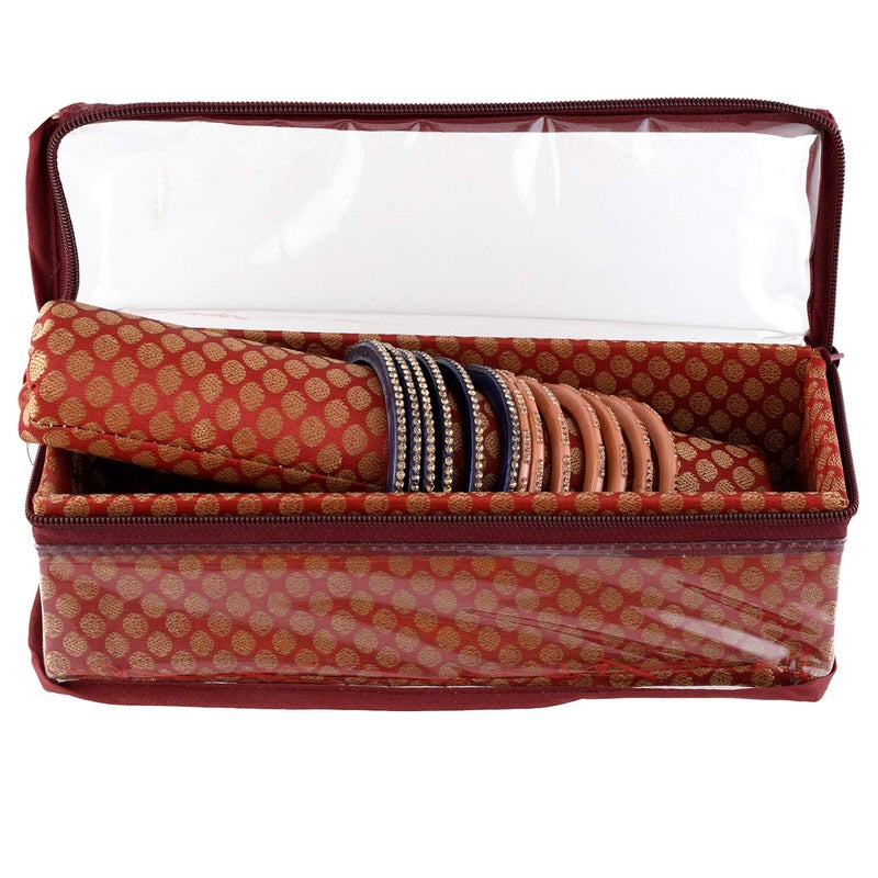 Kuber Industries Kuber Industries Polka Dots Design Brocade Hardboard 2 Pieces One Rod Bangle Box (Maroon) -CTKTC38812  - Image 4