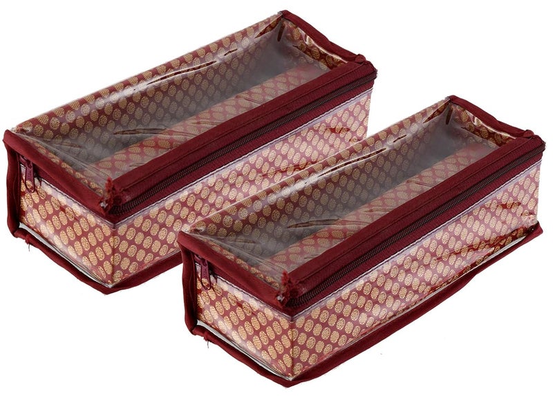 Kuber Industries Kuber Industries Polka Dots Design Brocade Hardboard 2 Pieces One Rod Bangle Box (Maroon) -CTKTC38812  - Image 1