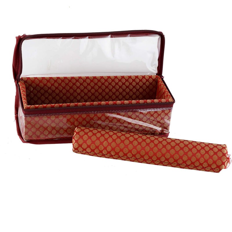 Kuber Industries Kuber Industries Polka Dots Design Brocade Hardboard 2 Pieces One Rod Bangle Box (Maroon) -CTKTC38812  - Image 5
