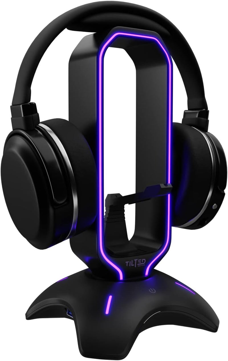 حامل سماعات الرأس RGB من وحامل سماعات الألعاب لعرض المكتب مع حامل سلك الفأرة Bungee مع محور USB 3.0 لأجهزة Xbox وPS4 والكمبيوتر الشخصي - هدية إكسسوارات الألعاب المثالية - Image 1