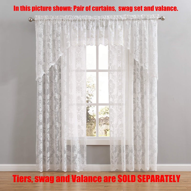 LinenZone Lace Kitchen Swags. Lace Window Treatment for Kitchen or Small Window. Swags Can Be Combined with Matching Tiers or Valance for a Charming Farmhouse Look. (Fiona 30 x 38 White) - Image 3