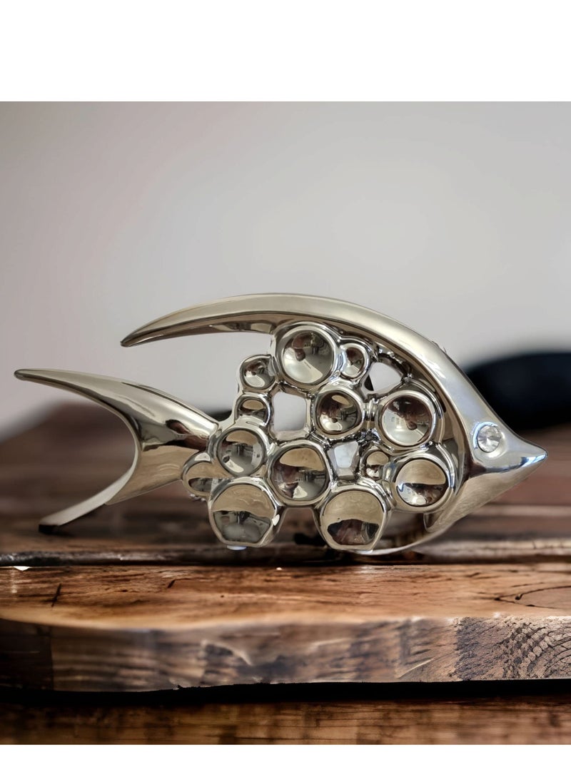 UPSCALE - 13.5cm Silver Fish Showpiece Home Decor Item  - A Stunning Vaastu Symbol for Prosperity and Harmony in Your Home & Living Room Decor - Image 1