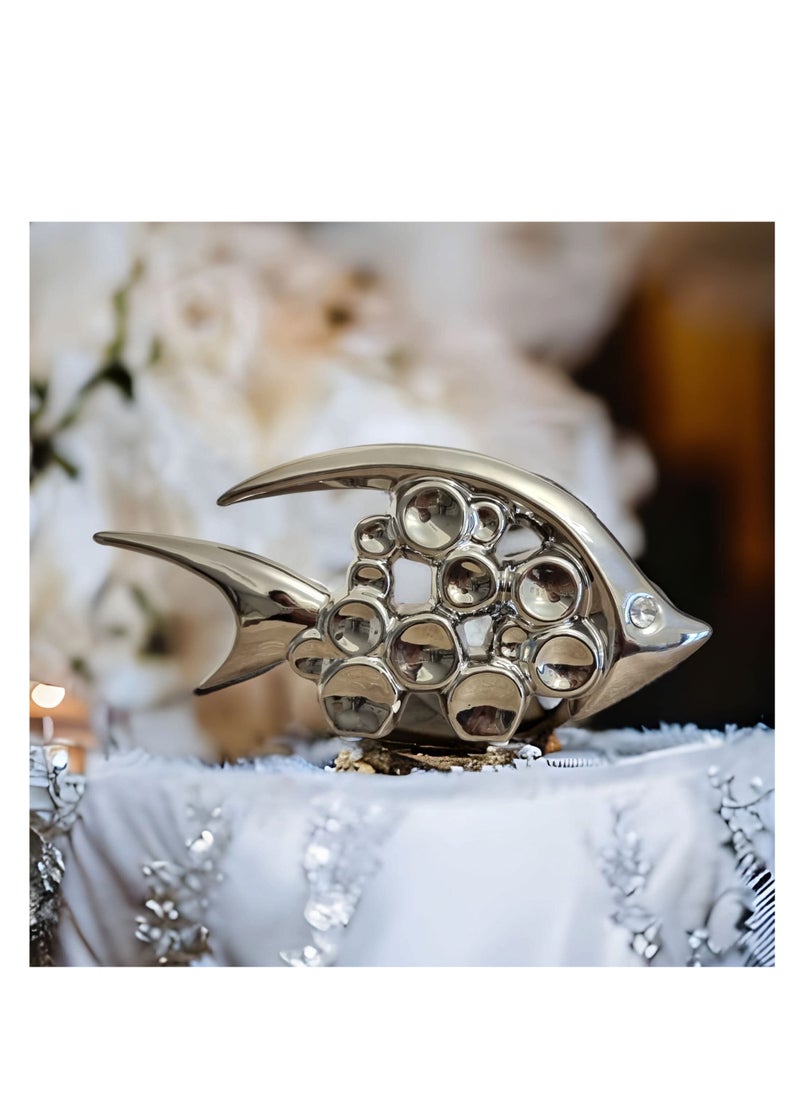 UPSCALE - 13.5cm Silver Fish Showpiece Home Decor Item  - A Stunning Vaastu Symbol for Prosperity and Harmony in Your Home & Living Room Decor - Image 1