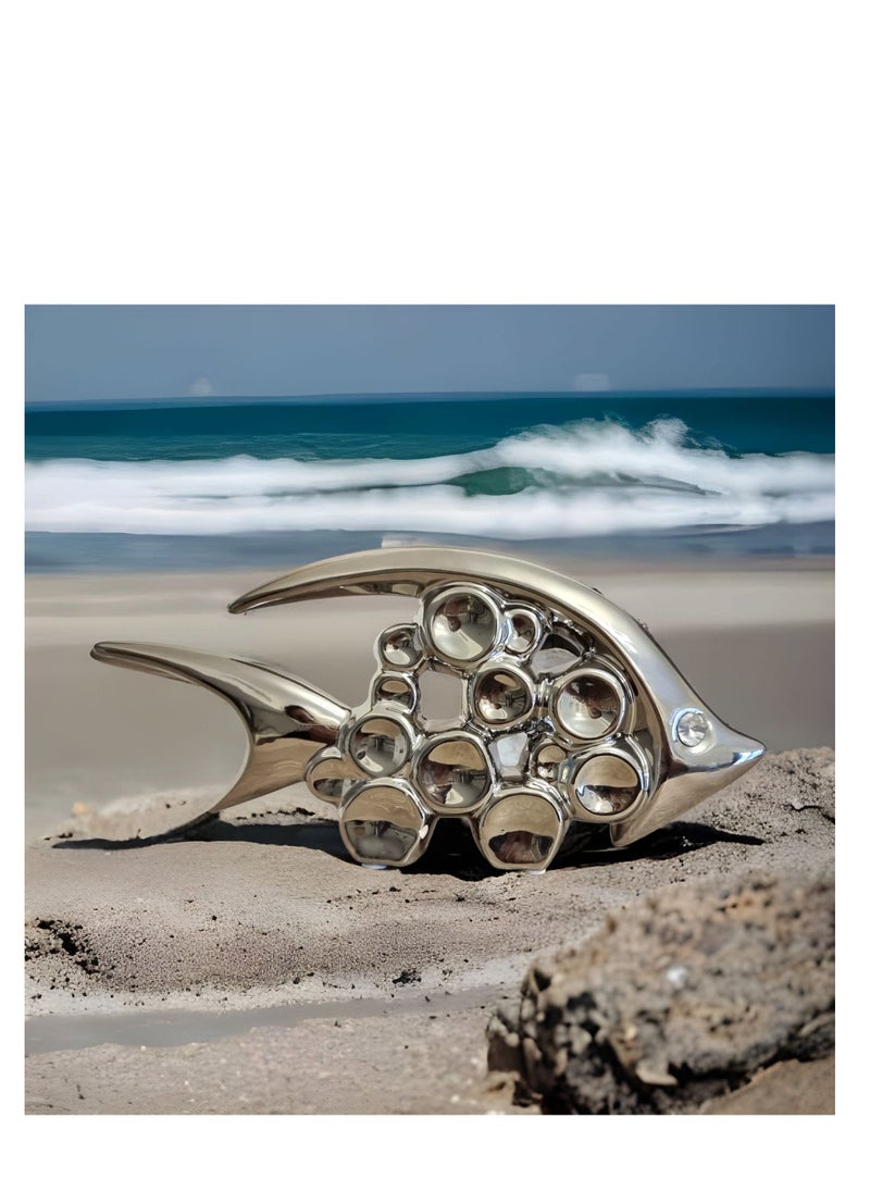 UPSCALE - 13.5cm Silver Fish Showpiece Home Decor Item  - A Stunning Vaastu Symbol for Prosperity and Harmony in Your Home & Living Room Decor - Image 1