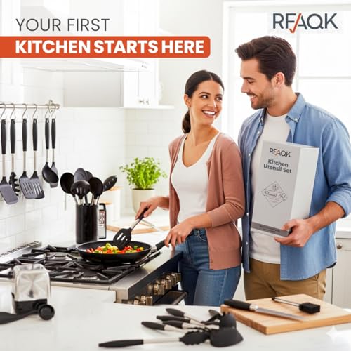 RFAQK 40PCs Silicone Cooking Utensils Set 446 Heat Resistance RFAQK BPA Free Kitchen Utensils Set for Nonstick Cookware Gadgets includes Can Opener Potato SmasherPeelerTongsSpatula SetPizza Cutter - Image 3