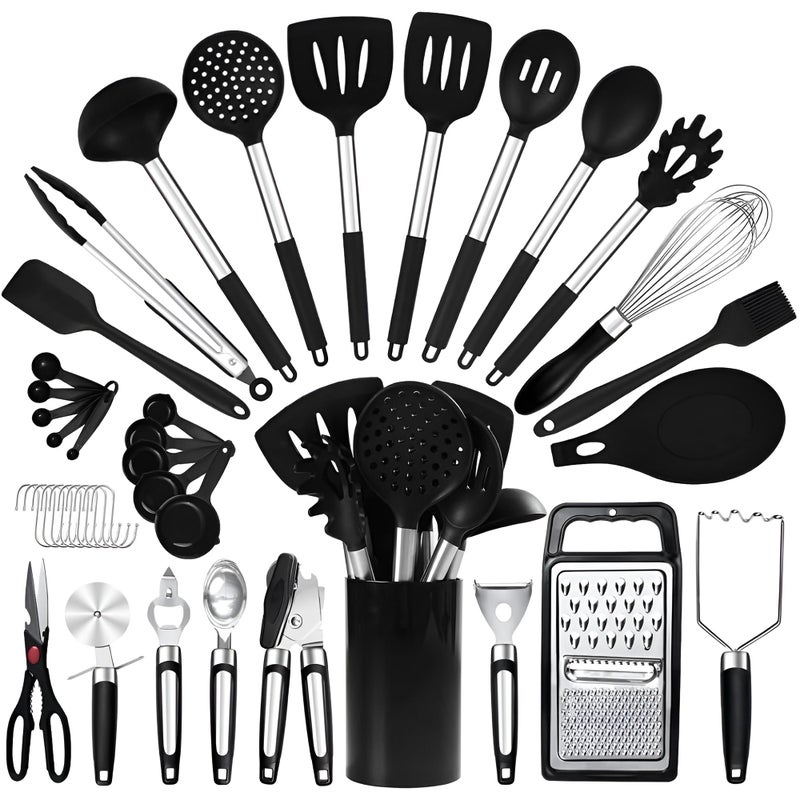RFAQK 40PCs Silicone Cooking Utensils Set 446 Heat Resistance RFAQK BPA Free Kitchen Utensils Set for Nonstick Cookware Gadgets includes Can Opener Potato SmasherPeelerTongsSpatula SetPizza Cutter - Image 2