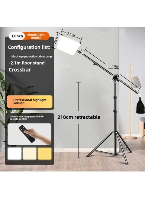 Desktop Round Full Screen Tablet Live Light Portable Anchor Beauty Rejuvenation Self-timer HD Soft Light Floor-Light Source Color:12inch [2000w Professional High-brightness Model] + Floor-standing Roof Light Bracket