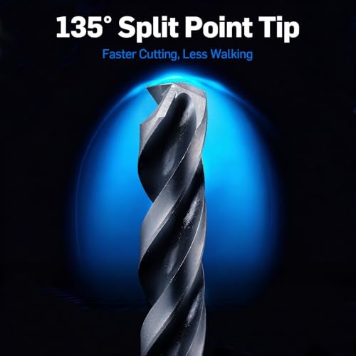 Bestwork 3-Flute Cobalt Drill Bit Set, M35 Metal Drill Bits for Metal and Steel, Oxynitride Coated, 3-Flats Shank, 135 Degree Split Point, for Hardened Steel, Stainless Steel, 17-Piece, 1/16"-3/8" - Image 5