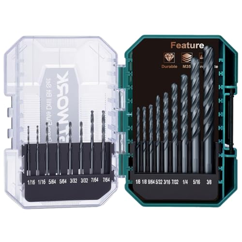 Bestwork 3-Flute Cobalt Drill Bit Set, M35 Metal Drill Bits for Metal and Steel, Oxynitride Coated, 3-Flats Shank, 135 Degree Split Point, for Hardened Steel, Stainless Steel, 17-Piece, 1/16"-3/8" - Image 1