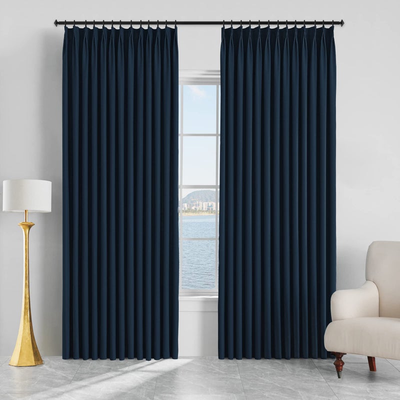 MAIHER Pinch Pleat Blackout Curtain Thermal Insulated Room Darkening Drape Polyester Window Treatment for Bedroom Patio Navy Blue 72 Inch Wide by 96 Inch Long 1 Panel