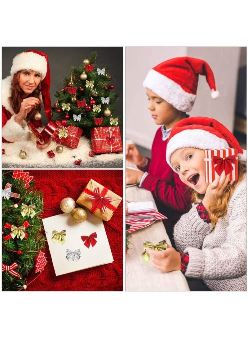 ACLIX Christmas Ribbon Bows Ornaments Mini Xmas Tree Bowknot Decoration Velvet Ribbon Bows Glitter Bow Xmas Tree Hanging Ornaments for Wreaths Gift Wrapping Supplies, Red/Gold/Silver - Image 5