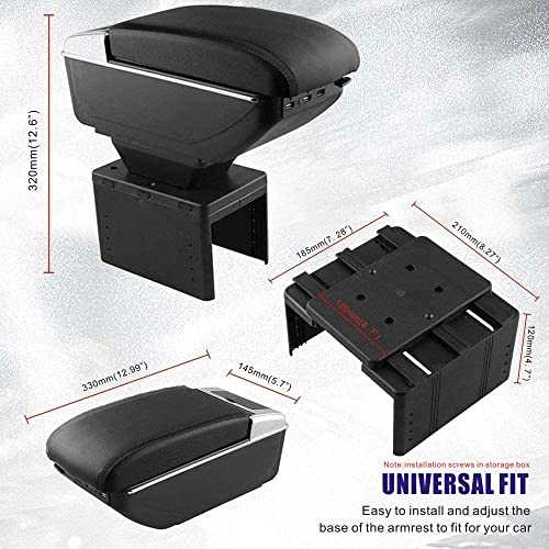 Tocsho Armrest Box Double Layer Front Center Console Black Leather with Charging 7 USB Ports for Universal Car - Image 4
