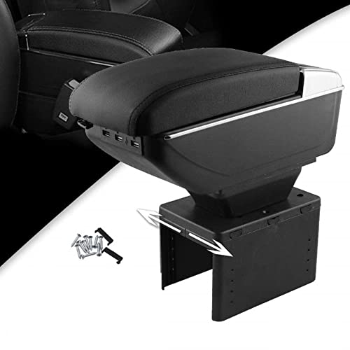 Tocsho Armrest Box Double Layer Front Center Console Black Leather with Charging 7 USB Ports for Universal Car - Image 1