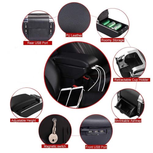 Tocsho Armrest Box Double Layer Front Center Console Black Leather with Charging 7 USB Ports for Universal Car - Image 5