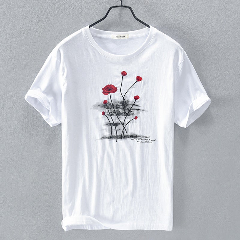 New T-Shirt Men'S White Stitching Embroidered Crew Neck T-Shirt A Generation Of Hair-Rc104 - Image 2