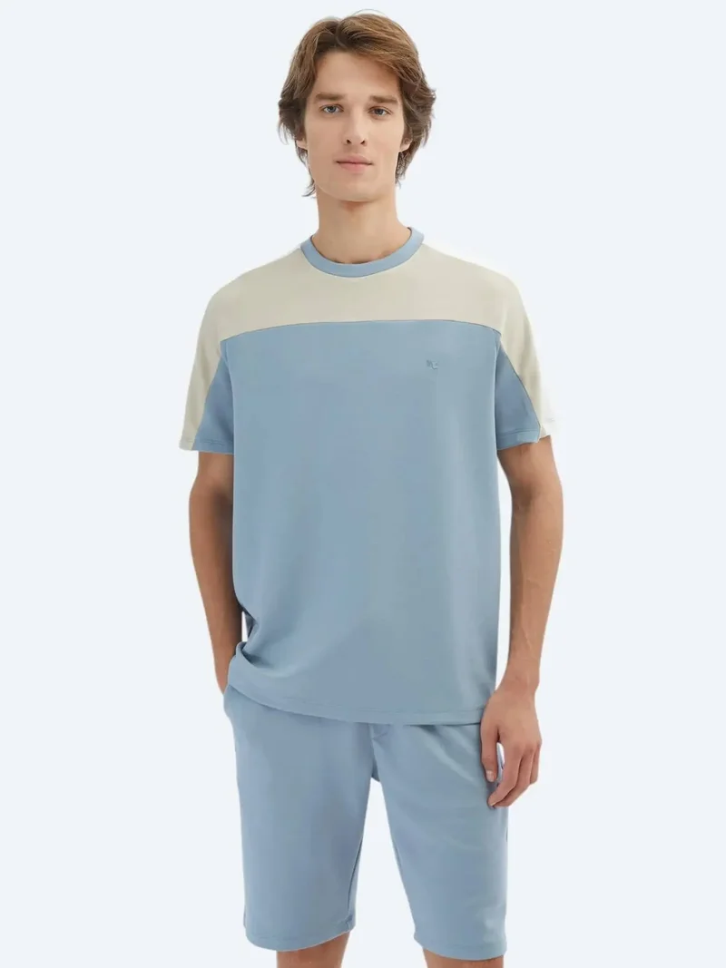 كيب تيشيرت أزرق سادة برقبة دائرية