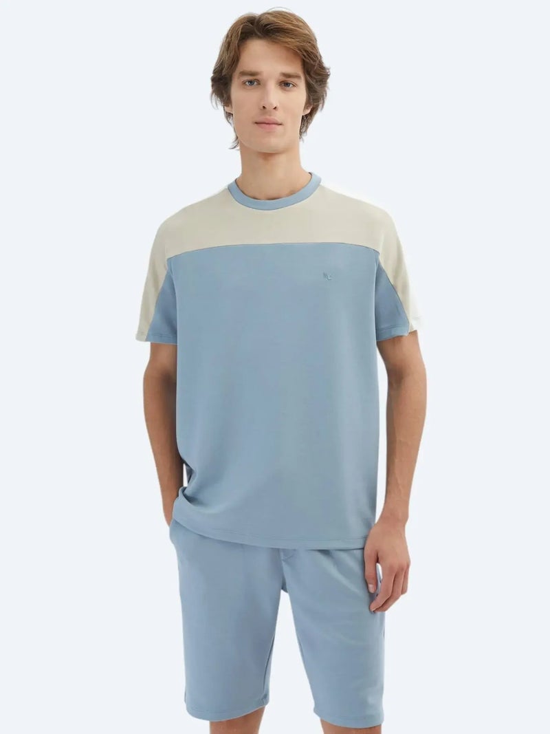 كيب تيشيرت أزرق سادة برقبة دائرية - Image 1