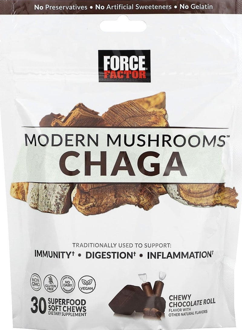 Force Factor Modern Mushrooms Chaga Chewy Chocolate Roll 30 Superfood Soft Chews