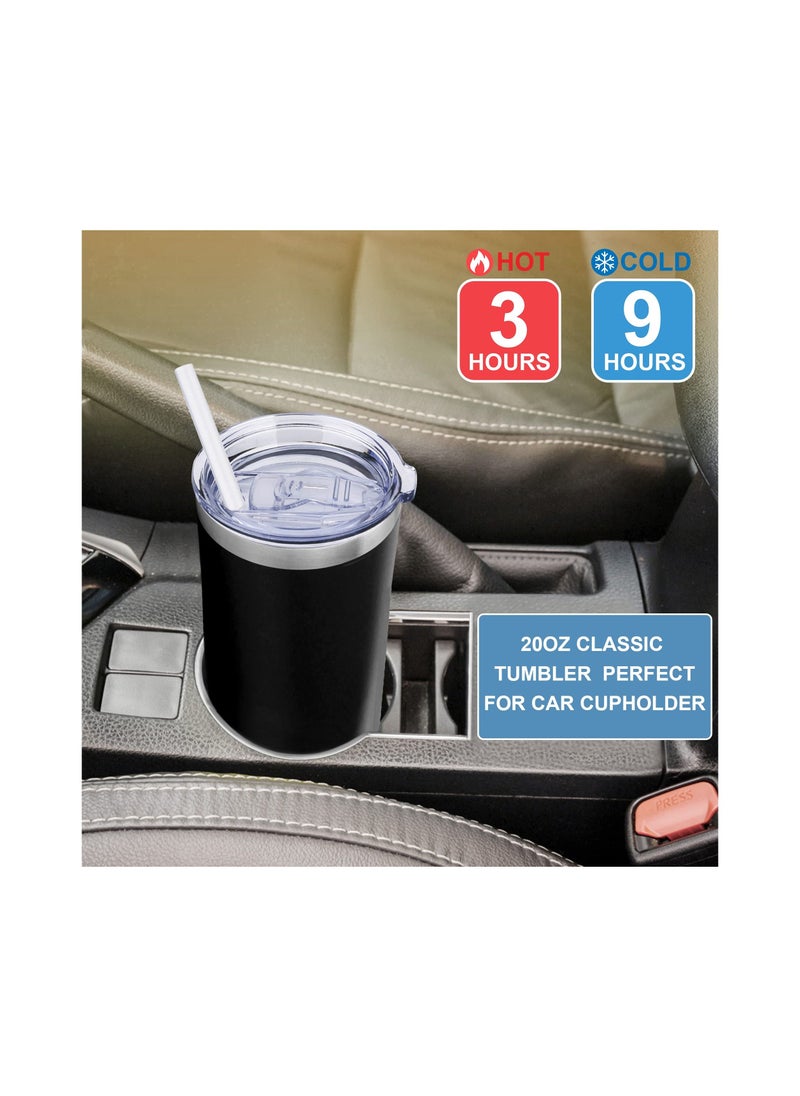 SYOSI - Car Thermos, Stainless Steel Vacuum Insulated Coffee Tumbler Cup with Lid and Straw, Double Wall Powder Coated Leak-proof Travel Mug Car Thermal Insulation Cold 20oz (Black, 1 Pack) - Image 1