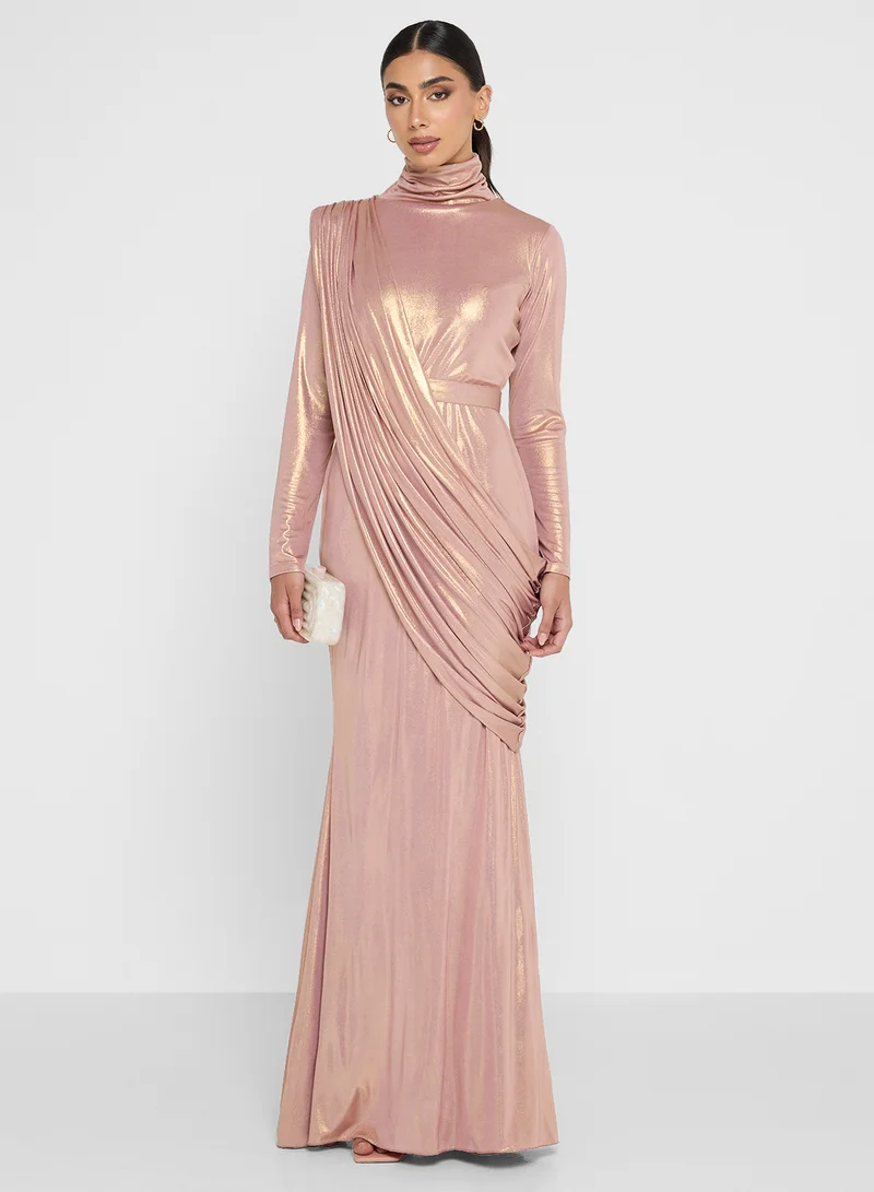 Golden Apple Wrap Design Maxi Dress