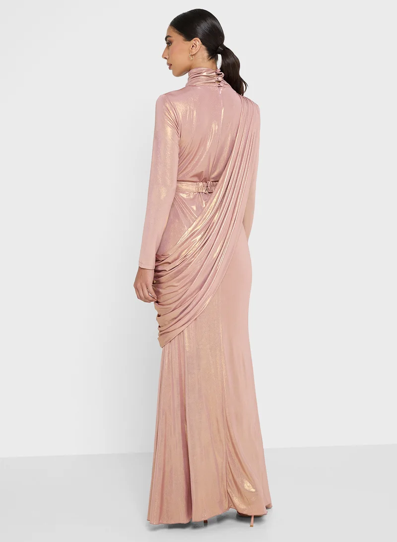 Golden Apple Wrap Design Maxi Dress