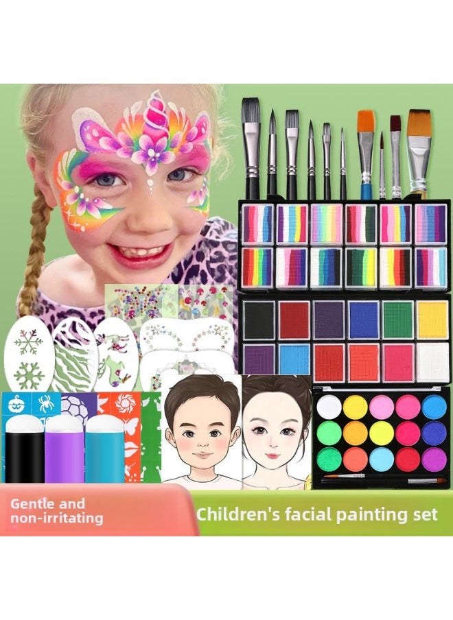 Children's Children's Face Painting Pigment Tool Set Stage Makeup Face Makeup Water Soluble Body Painting-Color:[2024 New] [Upgrade Three-layer Toolbox] Iraqi Enigma Magic 15-cell Water-soluble Luxury Suit  - Image 2