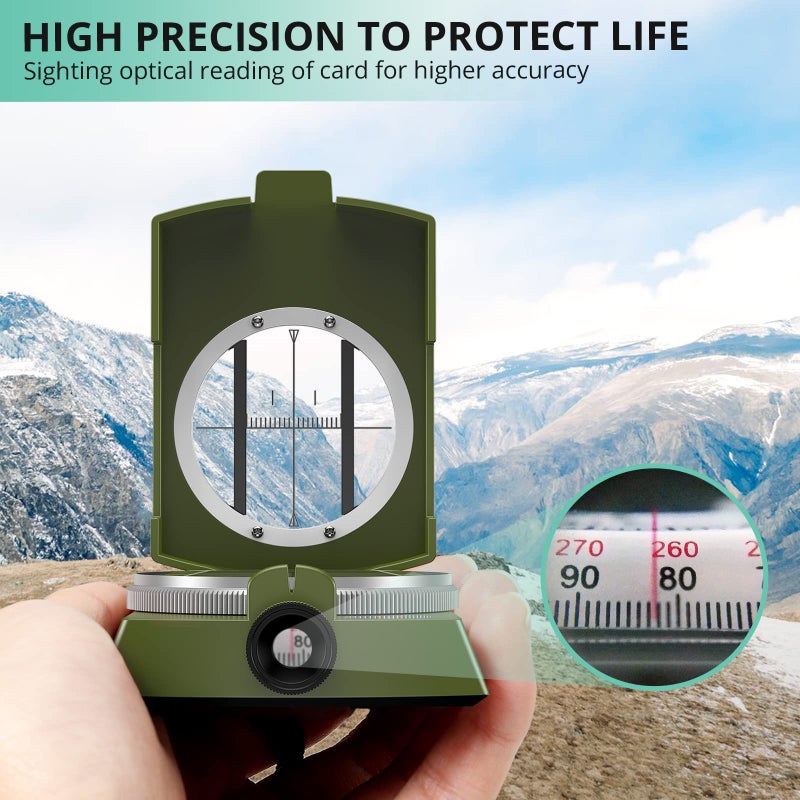VinTeam Compass, Hiking Compass Military Compass Multifunctional Waterproof Metal Sighting Compass with Carrying Bag and Bubble Levels for Hiking Camping Climbing Biking-Bronze - Image 2