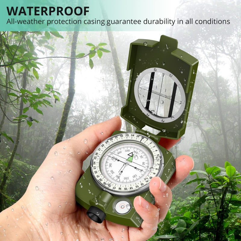 VinTeam Compass, Hiking Compass Military Compass Multifunctional Waterproof Metal Sighting Compass with Carrying Bag and Bubble Levels for Hiking Camping Climbing Biking-Bronze - Image 3