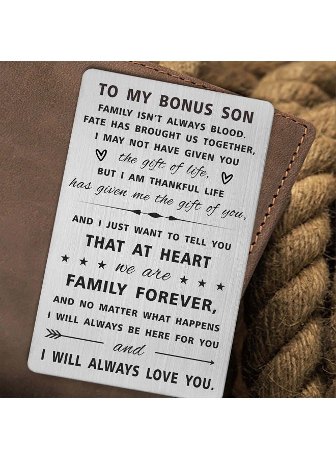SOUSYOKYO My Step Son Gifts Bonus Son Card, Stepson Wedding Day Gifts from Stepmom Stepdad, Engraved Wallet Card for Step Son Birthday, Adopted Son Gifts, Christmas Father's Day Present for Stepson - Image 5