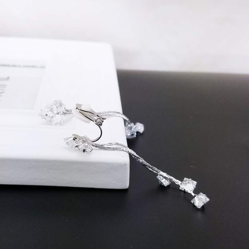 YOQUCOL Women Cubic Zirconia Crystal Long Drop Dangle Clip On Earrings For Not Pierced Women - Image 5