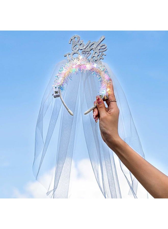 JEAIRTS Light Up Bride Veil Headband LED Bride To Be Hair Hoop Glitter Wedding Veil Headpiece Bachelorette Party Hair Accessories for Women - Image 3