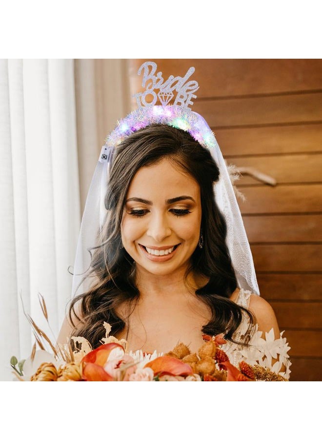 JEAIRTS Light Up Bride Veil Headband LED Bride To Be Hair Hoop Glitter Wedding Veil Headpiece Bachelorette Party Hair Accessories for Women - Image 2