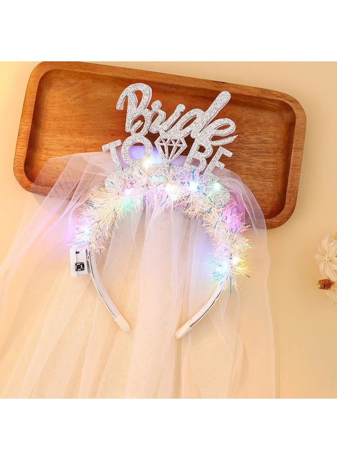 JEAIRTS Light Up Bride Veil Headband LED Bride To Be Hair Hoop Glitter Wedding Veil Headpiece Bachelorette Party Hair Accessories for Women - Image 1