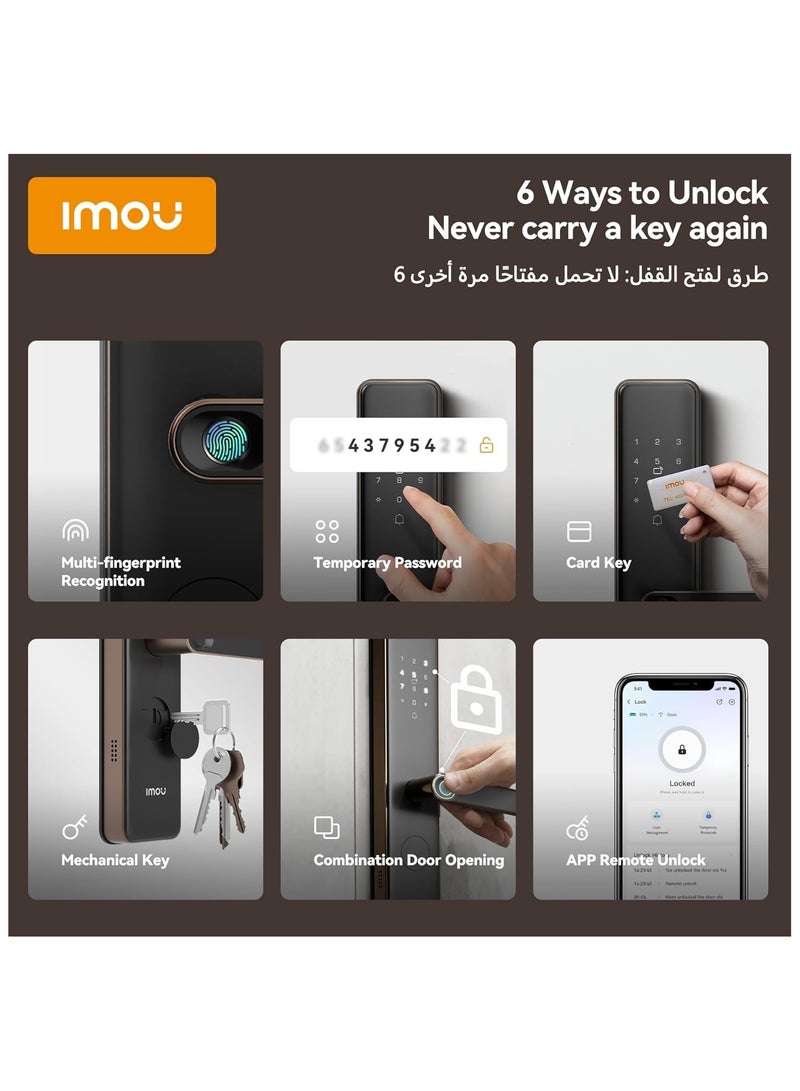 IMOU K1 Smart Door Lock – Mocha Gold | 5-in-1 Keyless Entry (Fingerprint, PIN, Card, App, Key) | Child Safety, Remote Control, Digital Handle Lock for Home Security - Image 3