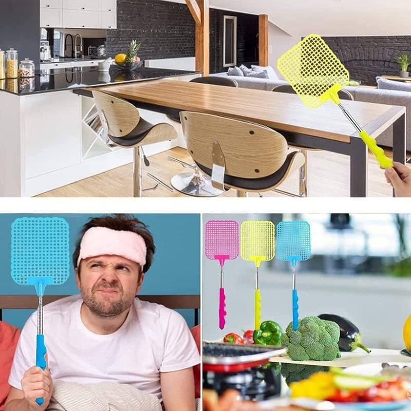 كلاراكو مضرب ذباب قابل للتمديد من PULABO مصنوع من البلاستيك القابل لإعادة الاستخدام، مضرب ذباب قوي ومتليسكوبي مع قضيب من الفولاذ المقاوم للصدأ، مناسب للاستخدام في الهواء الطلق والفصول الدراسية والمكاتب وأكشاك الفاكهة والمطاعم. - Image 3