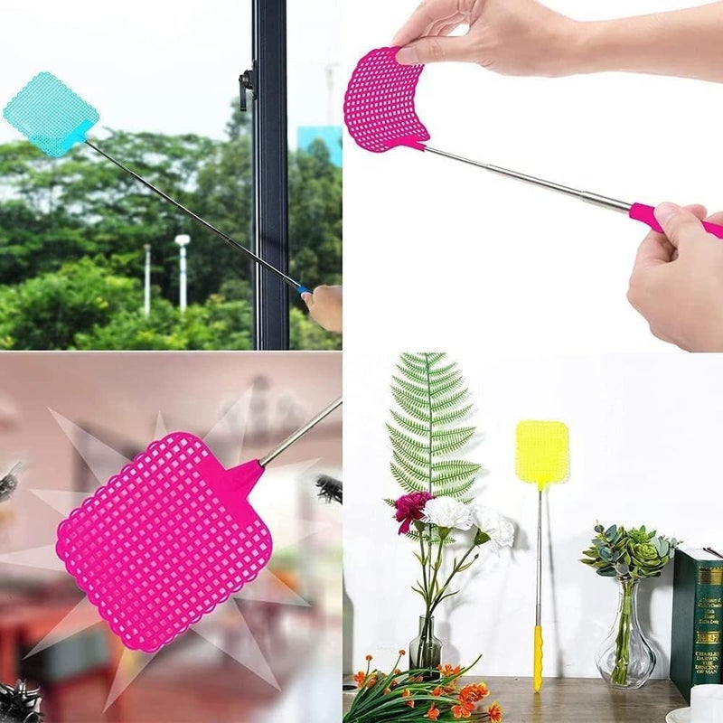 كلاراكو مضرب ذباب قابل للتمديد من PULABO مصنوع من البلاستيك القابل لإعادة الاستخدام، مضرب ذباب قوي ومتليسكوبي مع قضيب من الفولاذ المقاوم للصدأ، مناسب للاستخدام في الهواء الطلق والفصول الدراسية والمكاتب وأكشاك الفاكهة والمطاعم. - Image 2